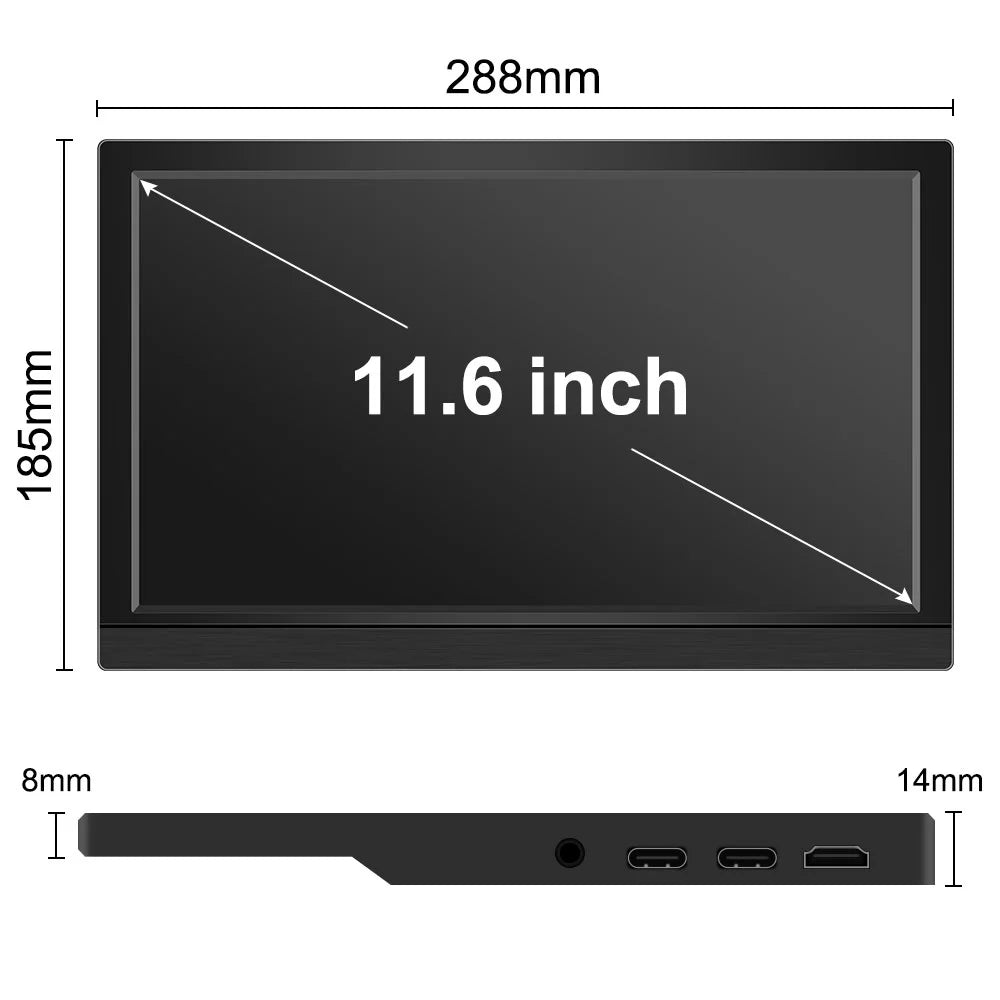 Protable Monitor 11.6 foot 1366x768 60Hz TouchScreen Compture Monitor For PC Gamer PS4 XBOX Stick Switch Raspberry PI Display