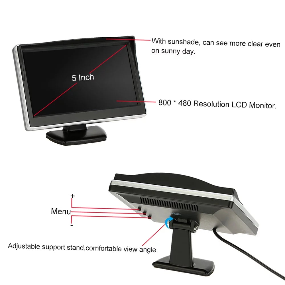 Car Rear View Backup System - 5 cm TFT LCD Display Monitor with Parking Camera for Safe Reverse and Parking Assistance