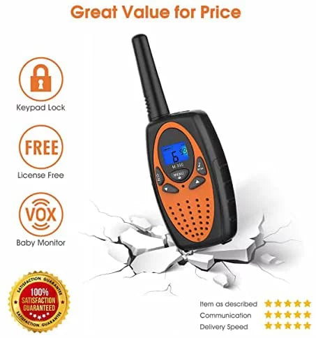 Two Way Radios for Adults; FRS Walkie Talkie Long Range /Hands Free Walki Talki with Noise Cancelling for Women Kids Camping Hiking Cruise Ship (Orange 2 in 1)