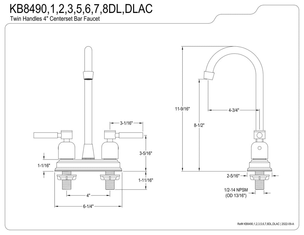 Kingston Brass KB8490DL Concord Bar Faucet; Matte Black