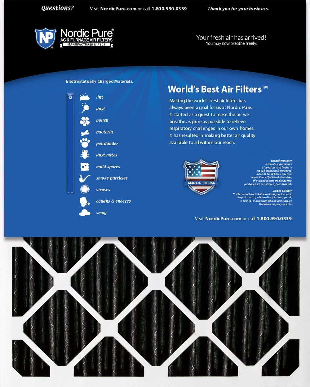Nordic Pure 16x20x4 (3 5/8) Pleated Air Filter MERV 12 Pleated + Carbon 2 Pack