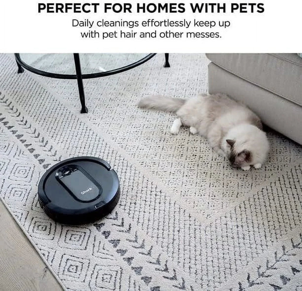 Restored Shark RV990 EZ Robot Vacuum with Row-by-Row Cleaning; Powerful Suction; Perfect for Pet Hair; Wi-Fi; Carpets & Hard Floors (Black)- Renewed