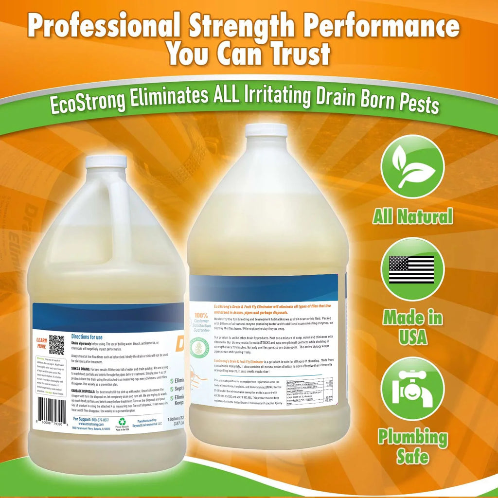 Fruit Fly Drain Treatment; Drain Fly Eliminator; Eliminates Gnats; Sewer Flies With EcoStrong - 2 Gallon