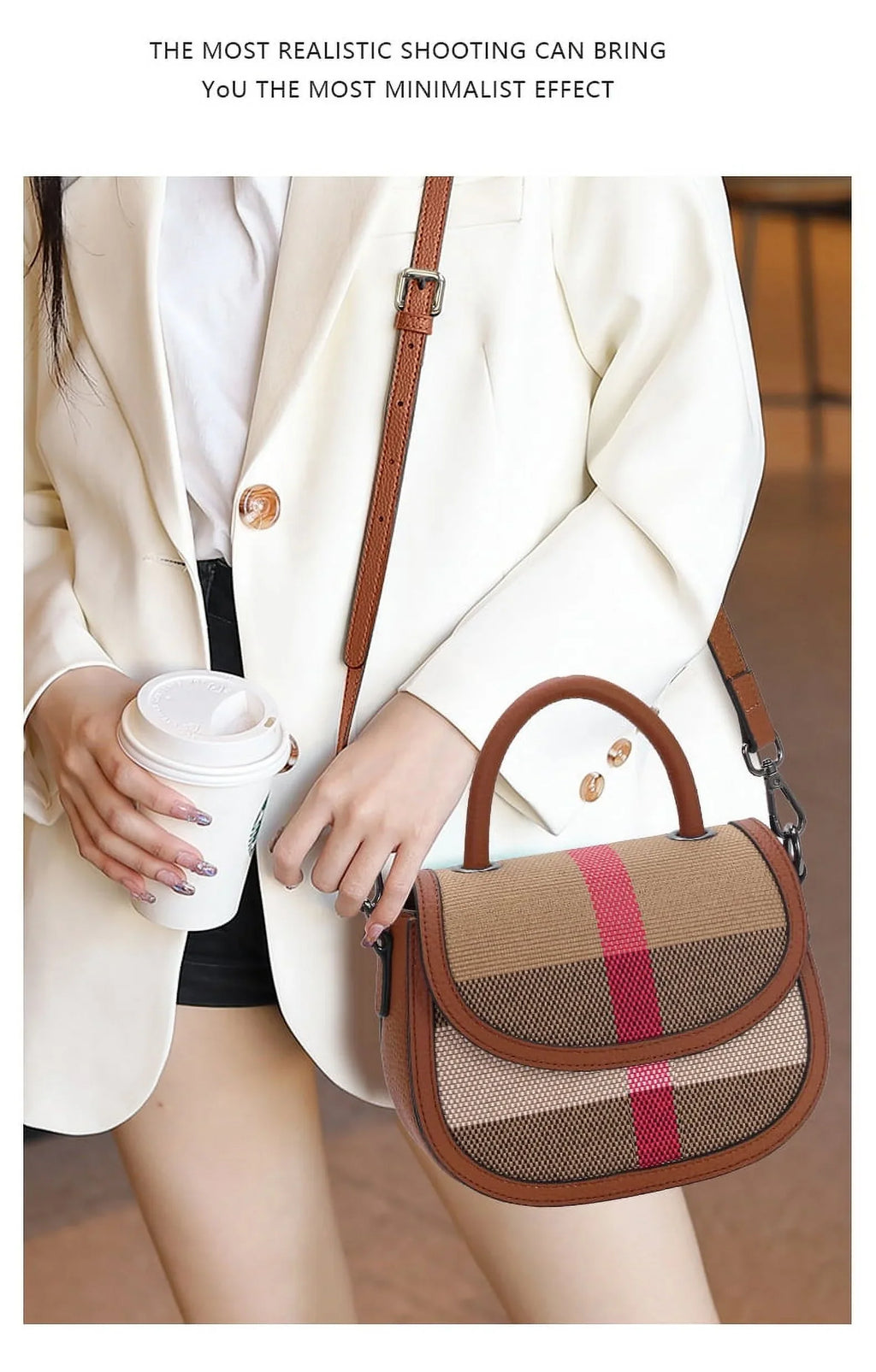 Aidrani New Women's One Shoulder Crossbody Bag Canvas with Cowhide Saddle Bag