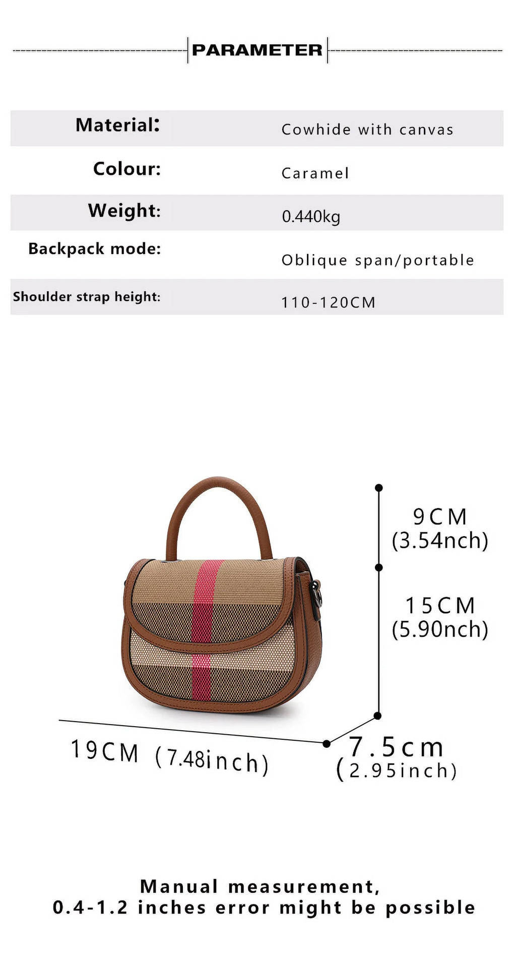 Aidrani New Women's One Shoulder Crossbody Bag Canvas with Cowhide Saddle Bag
