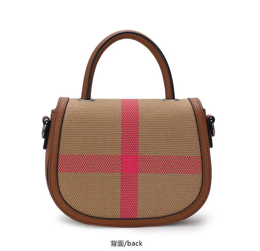 Aidrani New Women's One Shoulder Crossbody Bag Canvas with Cowhide Saddle Bag