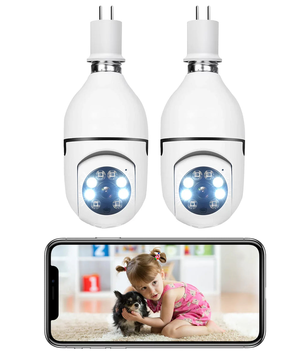 TOGUARD E27 1080P Light Bulb Camera 2.4G Wifi Dome Security Camera Wireless Outdoor; 2-Way Audio Color Night Vision 360° IP Camera with Motion Detection Remote Access (2PCS)