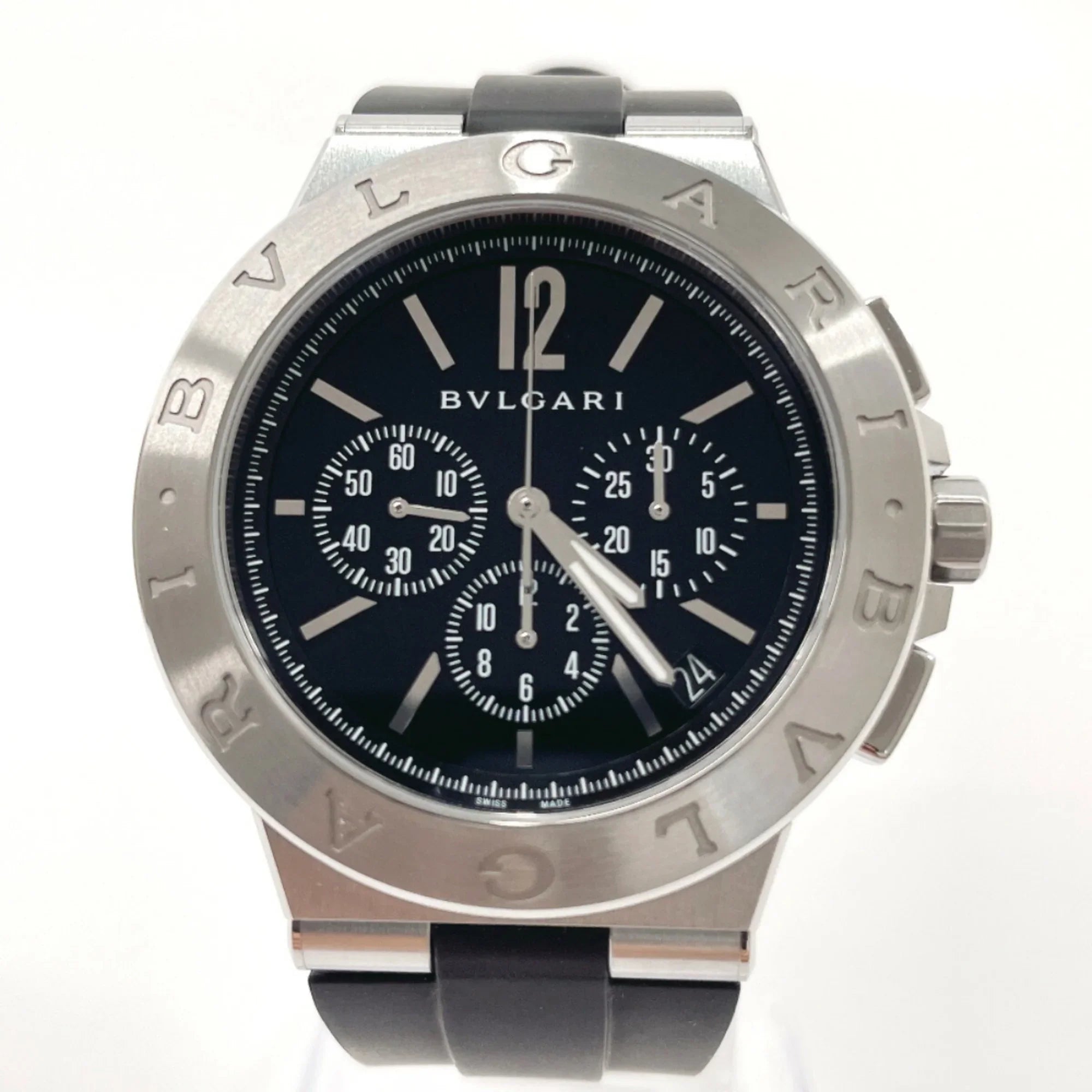 Pre-Owned Bvlgari Chrono Watch Stainless Steel Rubber BVLGARI DG41BSVDCH Men's Silver (Good)