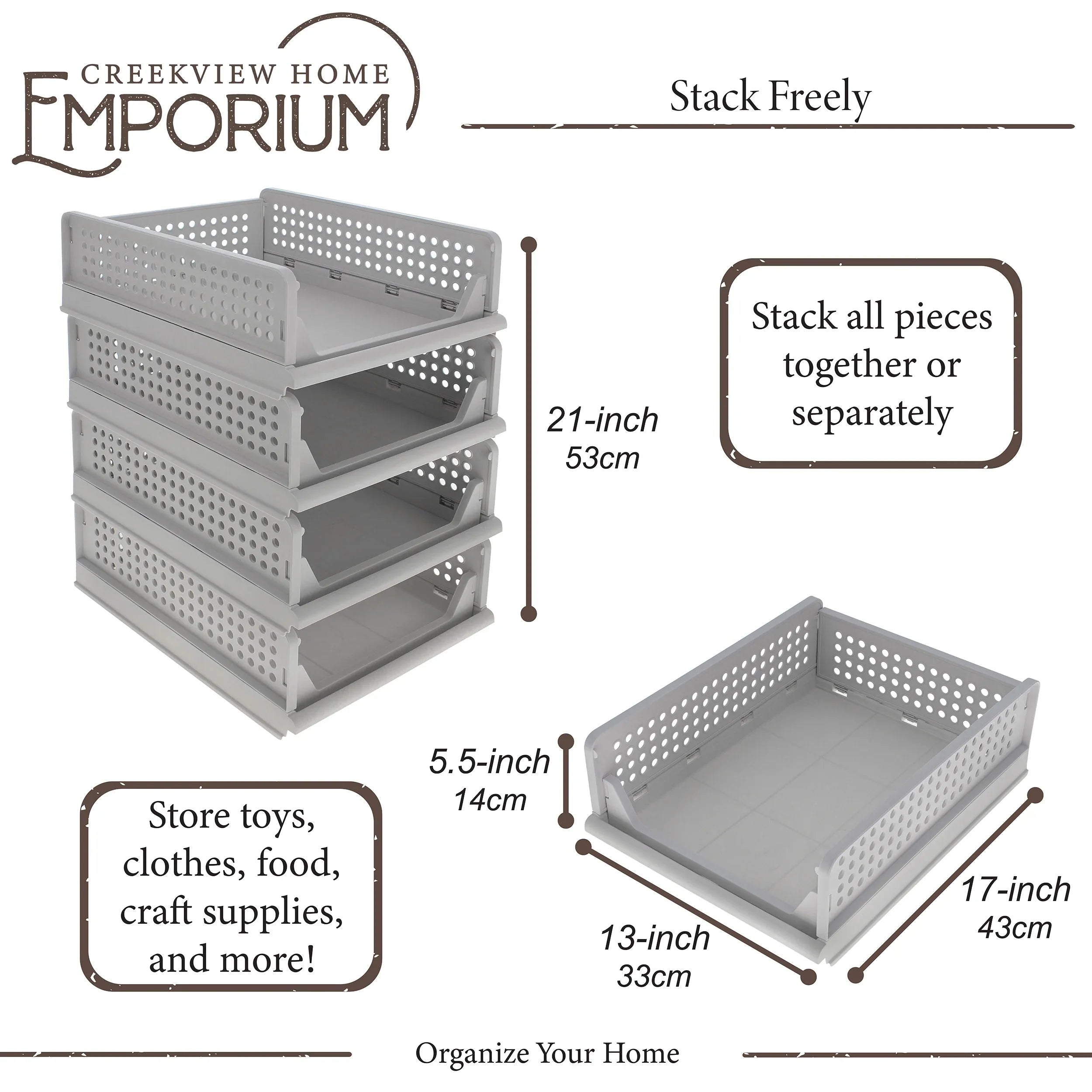 Creekview Home Emporium Stacking Drawer Organizer - 4 Plastic Stackable Drawers