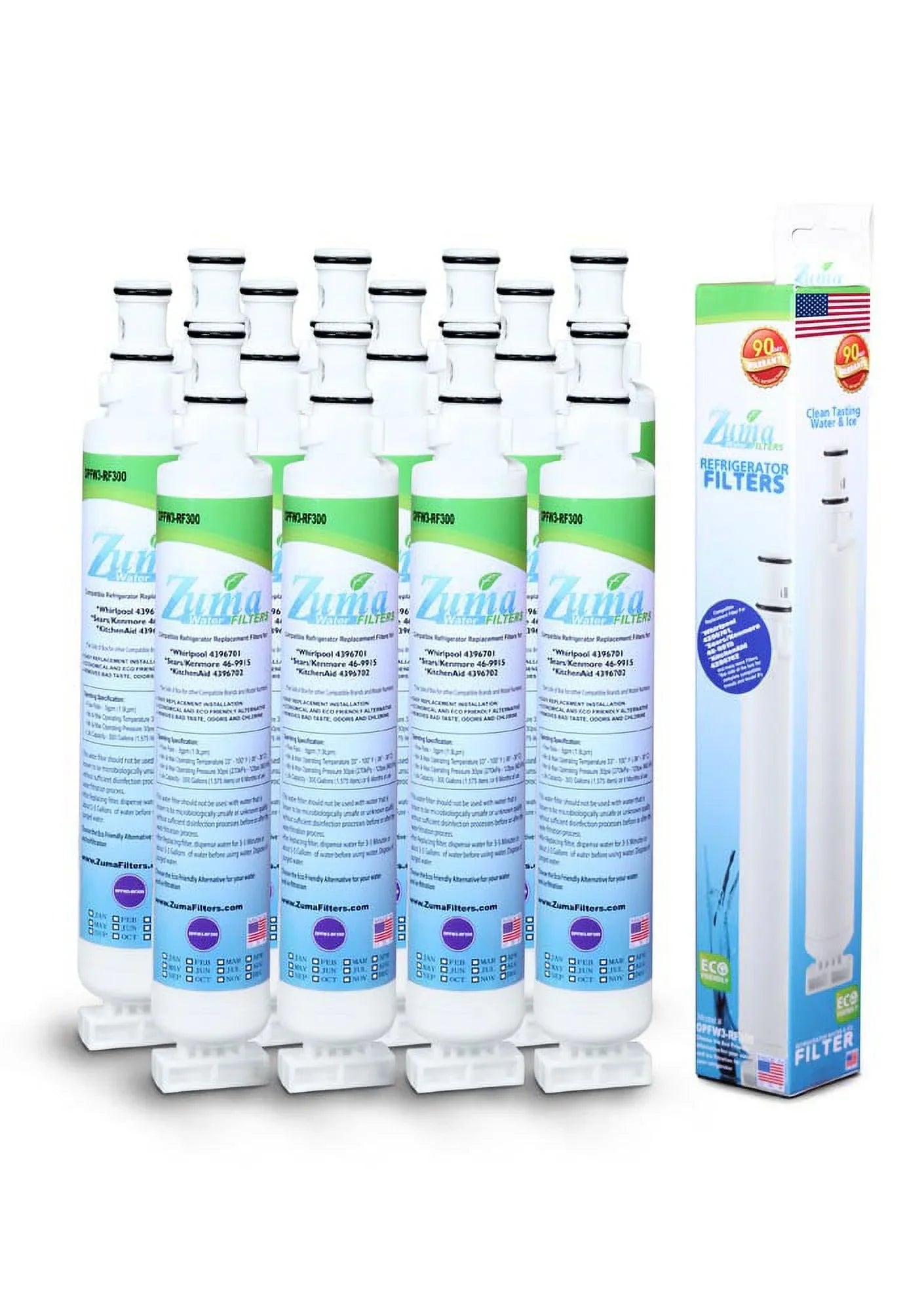 ZUMA Brand ; and Ice Filter ; Model # OPFW3-RF300 ; Compatible with Whirlpool® RWF1021 - 12 Pack - Made in U.S.A.