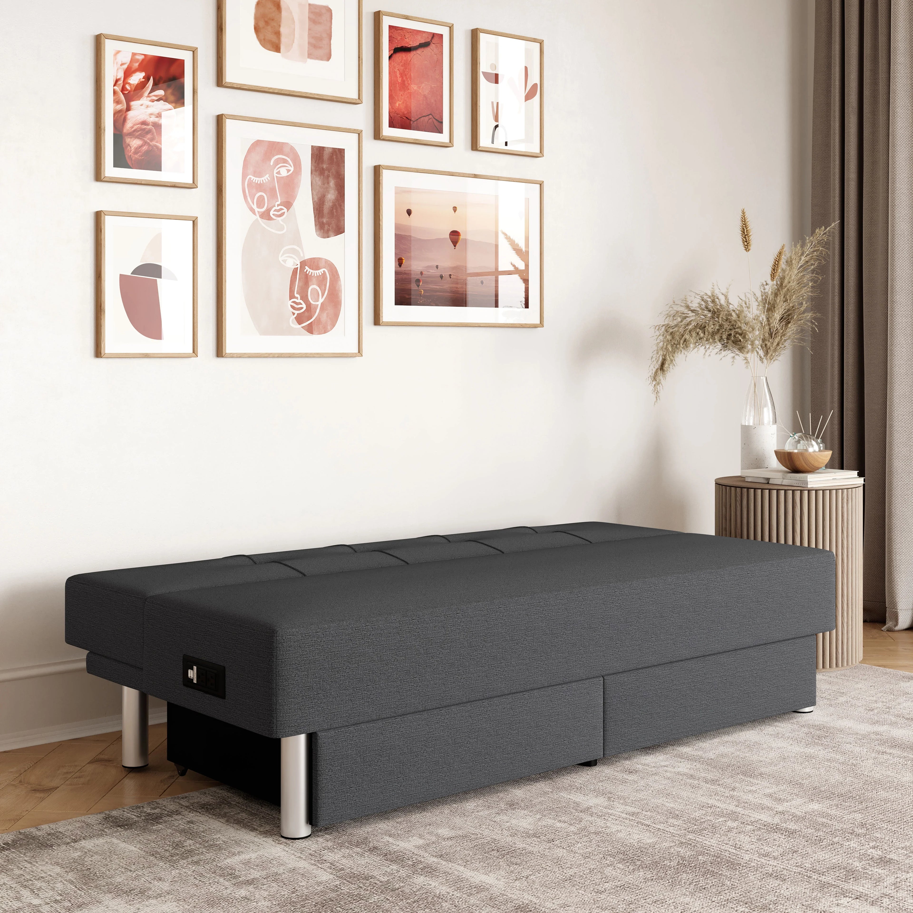 Serta Windsor Futon with Storage and Power; Gray Fabric