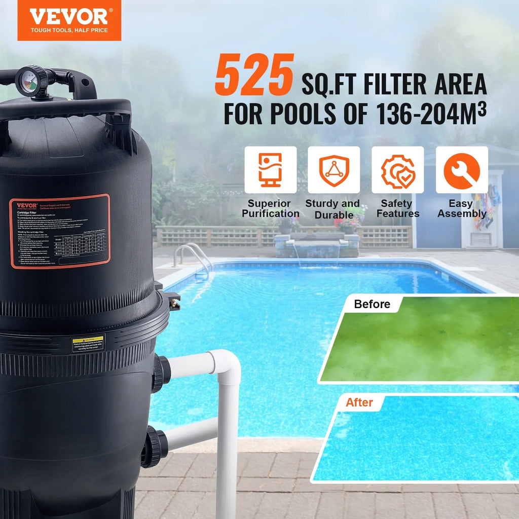 525Sq.Ft Pool Cartridge Filter In/Above Ground Swimming Pool Filtration