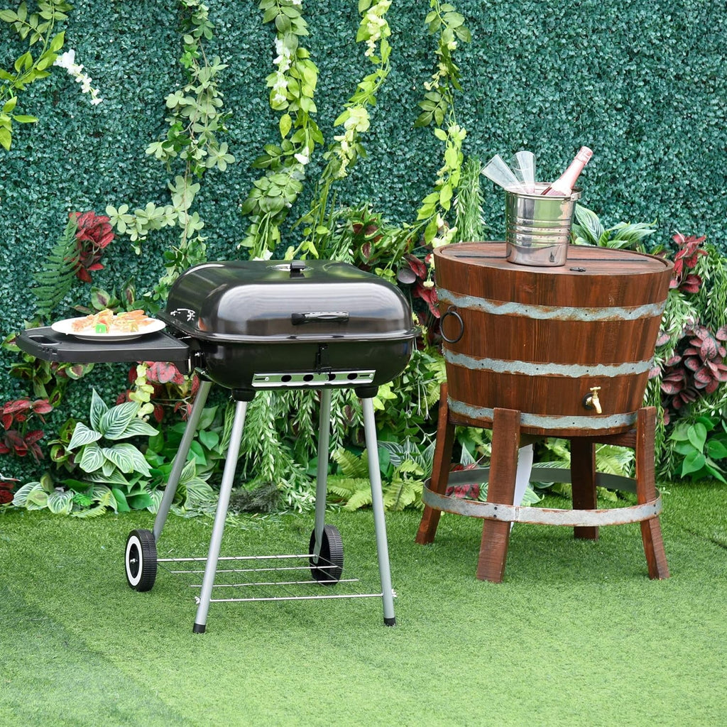 Portable Charcoal Grill with Foldable Side Shelf and Bottom Shelf; BBQ Smoker with Wheels and Adjustable Vents on Lid for Picnic Camping Backyard Cooking; Black