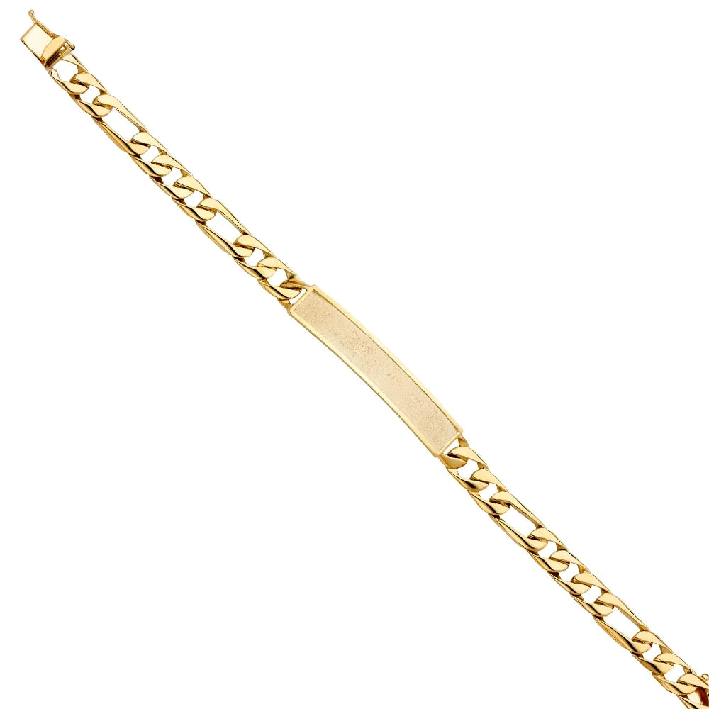 14k Yellow Gold Figaro Link ID Bracelet - 8" | Elegant 14KY Gold Chain Bracelets for Men and Women | Weight 16.4 | Men’s Jewelry for Gift