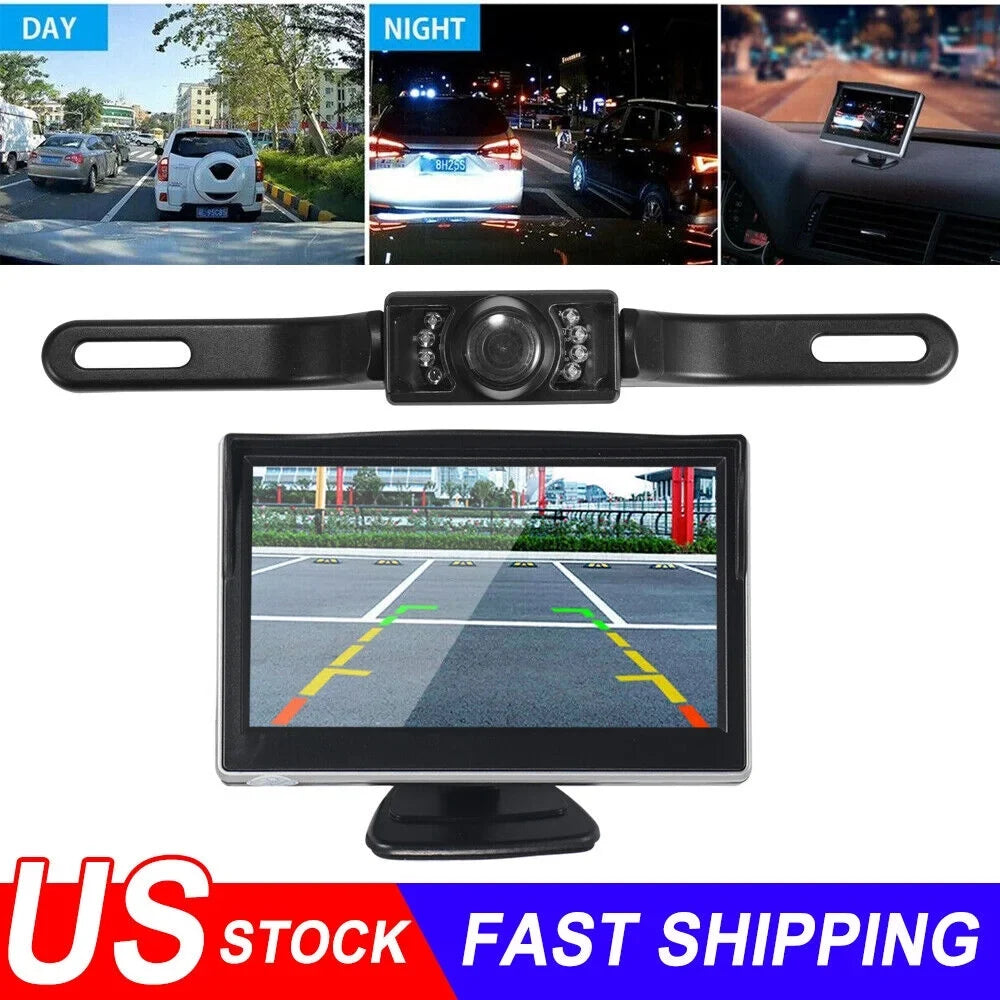 Jahy2Tech Car Night Vision Backup Camera Kit 5" Wireless Monitor HD Rear View Fluidproof