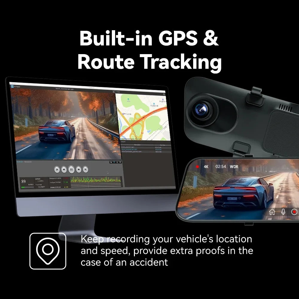 Pre-Owned Pelsee 12" 4K Mirror Dash Cam Backup Camera with Free 32GB Card & GPS; Smart Rearview Mirror for Cars & Trucks; Full HD Front and Rear View Dual Cameras; Night Vision;Parking Assistance