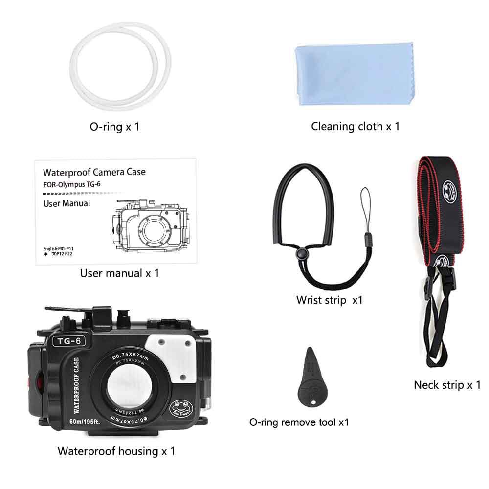 Sea frogs Underwater Camera Housing; Liquidproof Diving Case for Olympus TG-6; 60m/195ft Protection