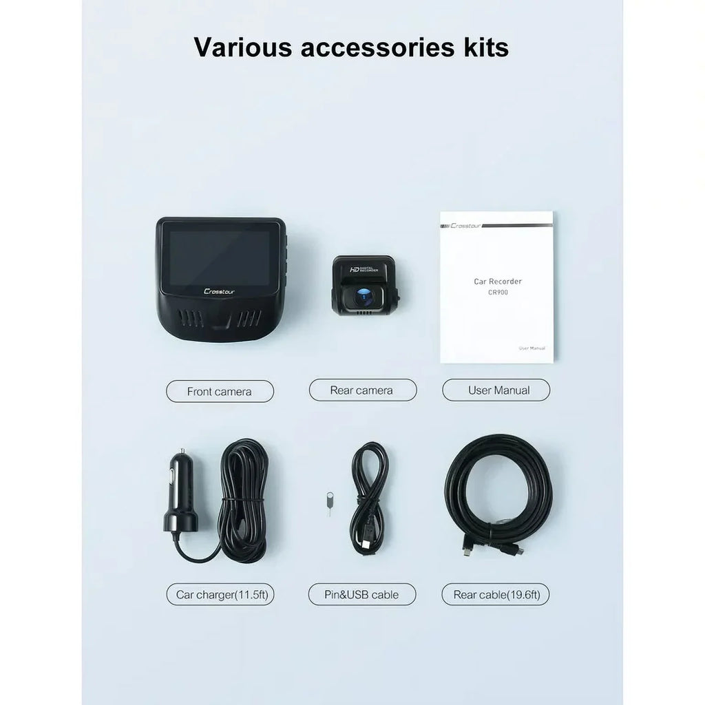 Dash Cam Front Rear; 1080P Dash Camera for Cars; 3” IPS Screen; External GPS Supported; 170°Wide Angle