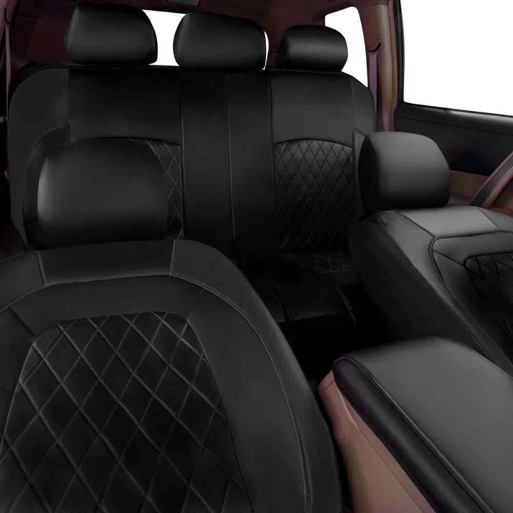 Andoe 9 Pcs Car Seat Cover; 5 Seats PU Leather Universal Seat Cover Full Set Auto Interior Accessories for Auto Trucks Van SUV