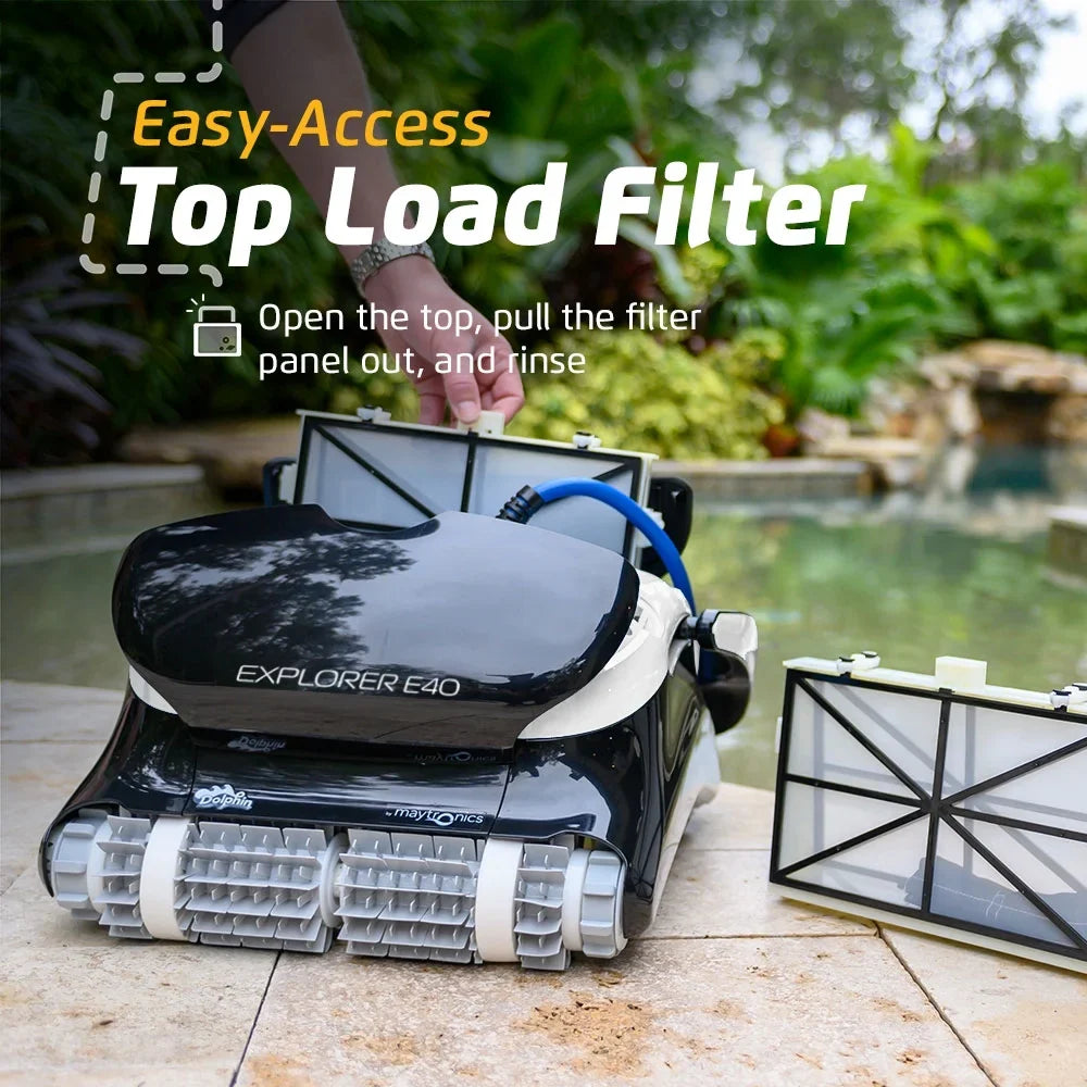 Dolphin Explorer E40 Wi-Fi Robotic Pool Vacuum Cleaner Pools up to 50 FT - Liquidline Scrubber Brush