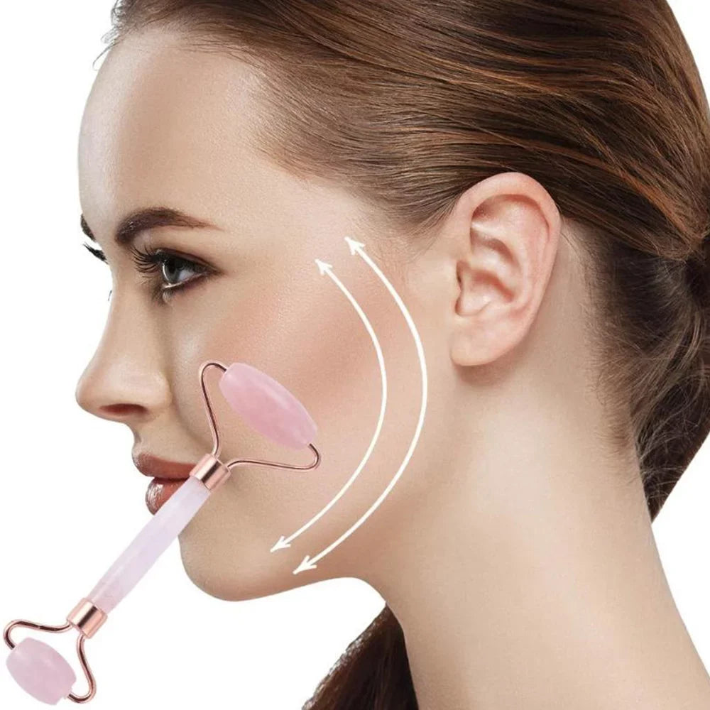Jade Roller; Face Roller; Facial Beauty Roller Skin Care Tools; Rose Quartz Massager for Face; Eyes; Neck; Body Muscle Relaxing and Relieve Fine Lines and Wrinkles Gua Sha