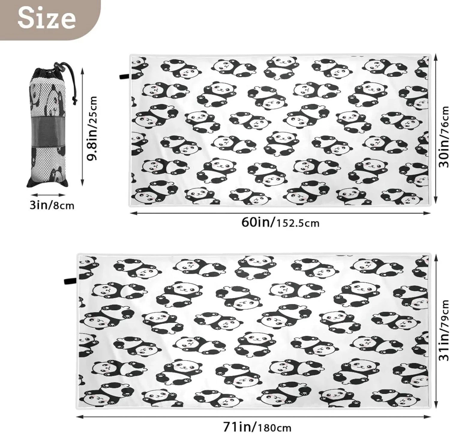 Bestwell Cute Cartoon Panda Pattern Beach Towel Oversized Towel Blanket; Thin Lightweight Microfiber Sand Free Quick Dry Towel; 31”X71” Multipurpose Pool Bath Yoga Swim Shower Towel
