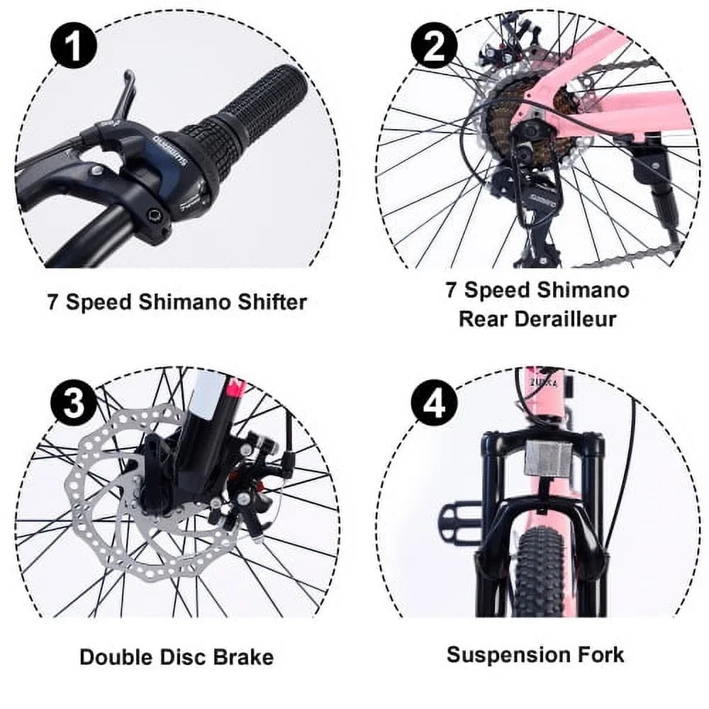 Mountain Bike for Girls and Boys Mountain 24 inch shimano 7-Speed bike