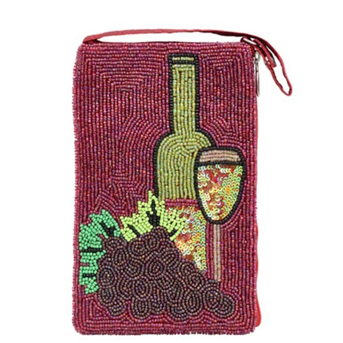 Red Wine Lovers Club Bag Beaded Phone Crossbody; Merlot
