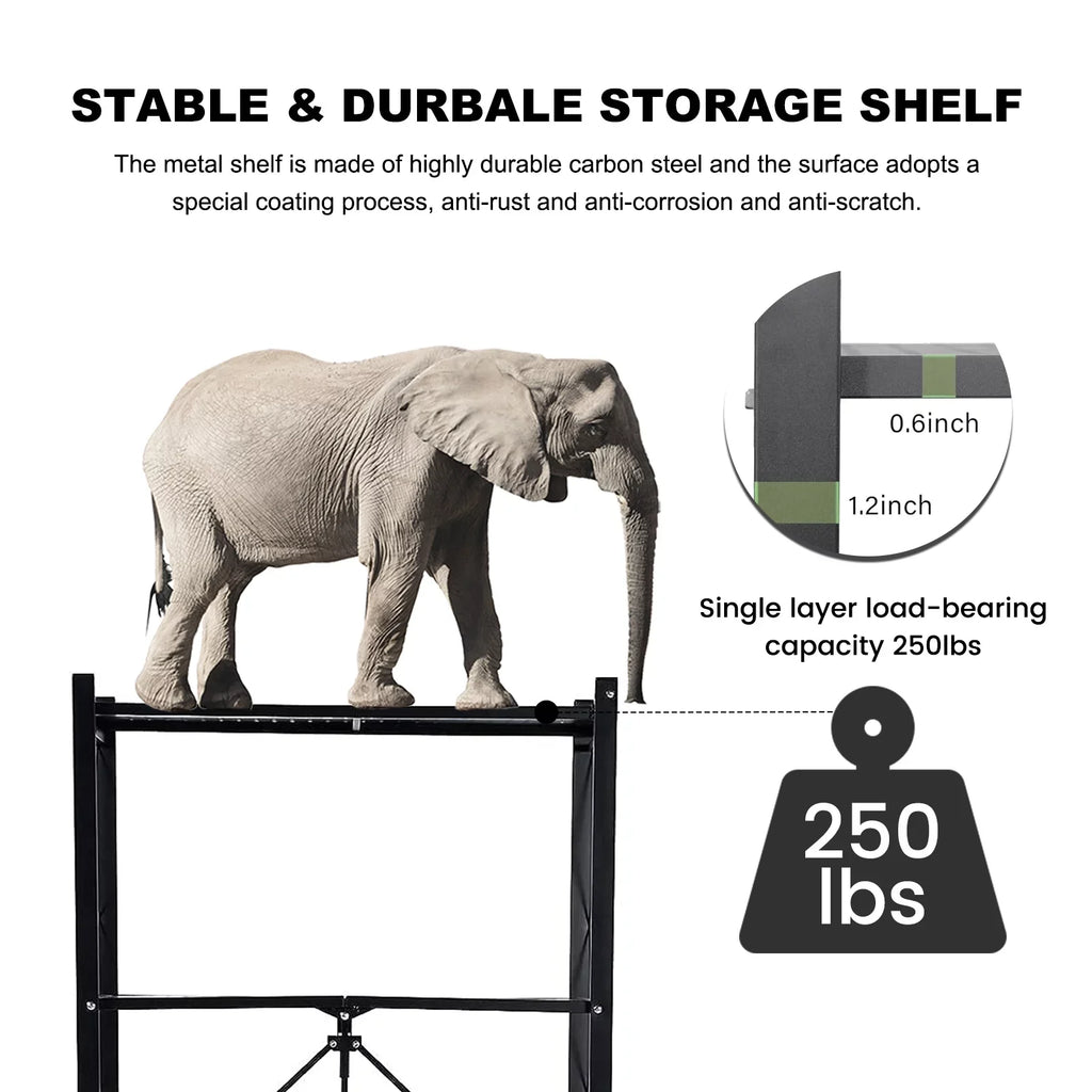 4-Tier Foldable Storage Shelf with Wheels - Metal Collapsible Shelving Unit Display; Rolling Cart for Books Kitchen Storage Shelves; Pantry & Closet Organizer; Office Room Decor - Black