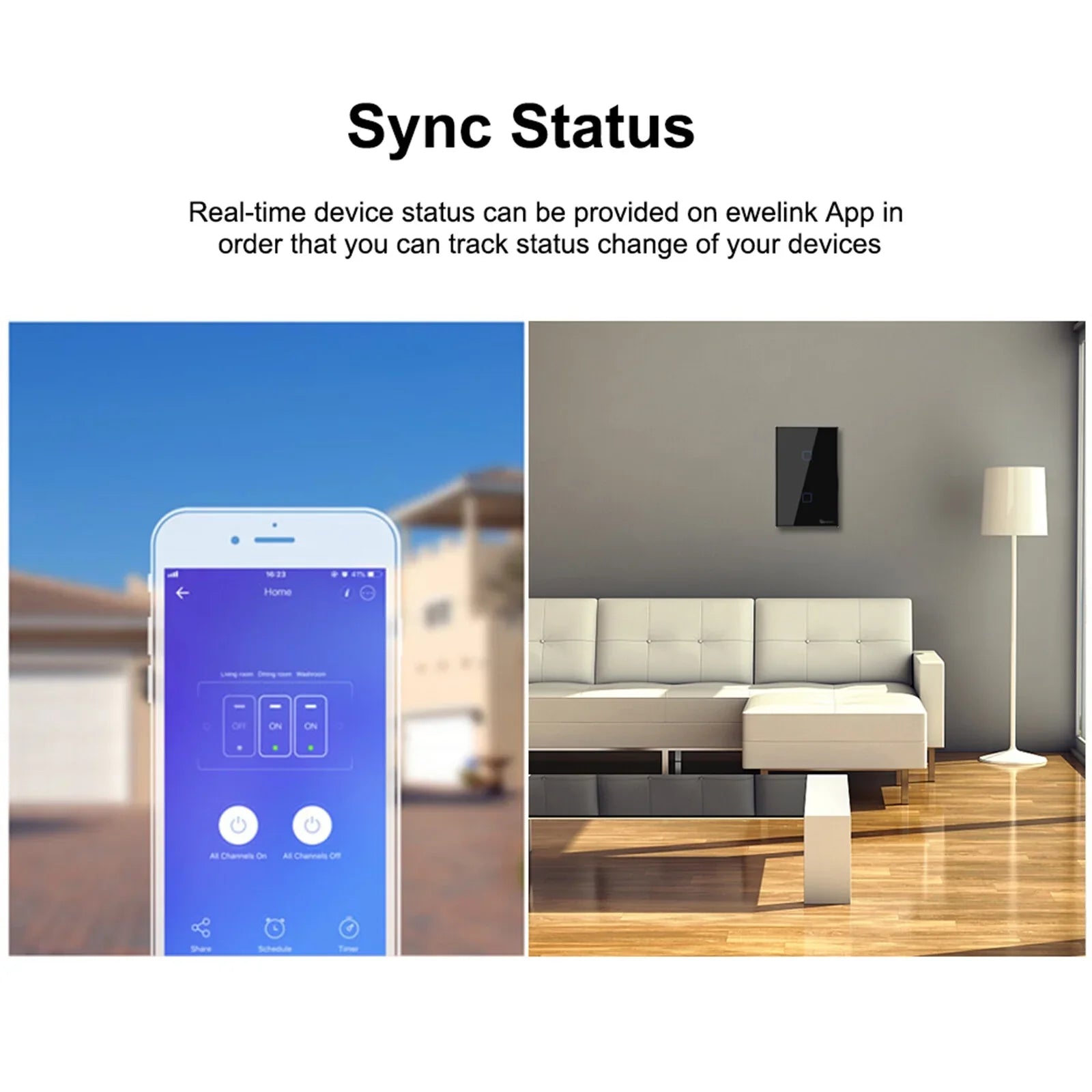T3US2C-TX 2 Gang Smart WiFi Wall Light Switch 433Mhz RF Remote Control APP/Touch Control Timer US Standard Panel Smart Switch Compatible with Google Home/Nest & Alexa