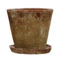 Creative Co-Op Cement Planter with Saucer; Distressed Terra-cotta Finish; Set of 2 (Holds 8" Pot)