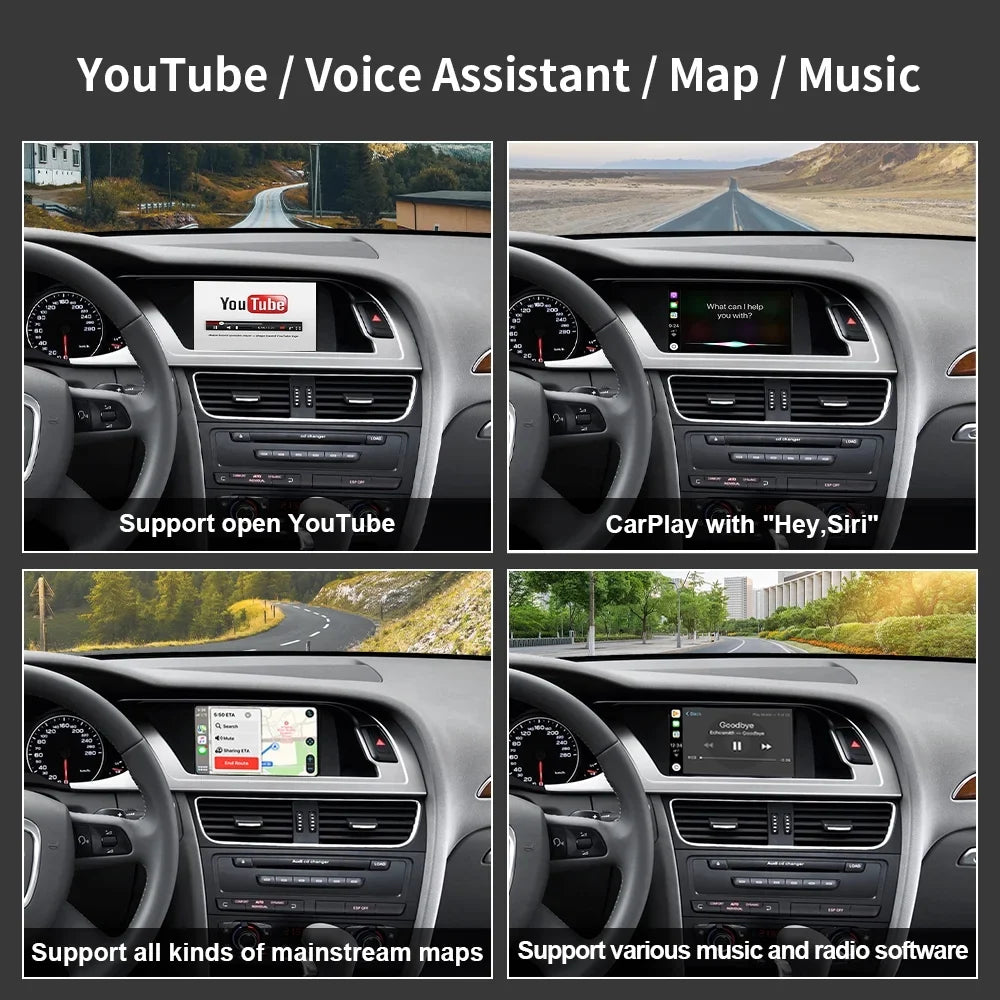 Ninetom Wireless Android Auto Carplay for Audi A4 A5 S4 S5 RS4 RS5 Q5 2008-2015 Support 3GMMI System;Carplay Retrofit Kit;Mirrorlink;Siri;Navigation;YouTube;Original Control;Camera