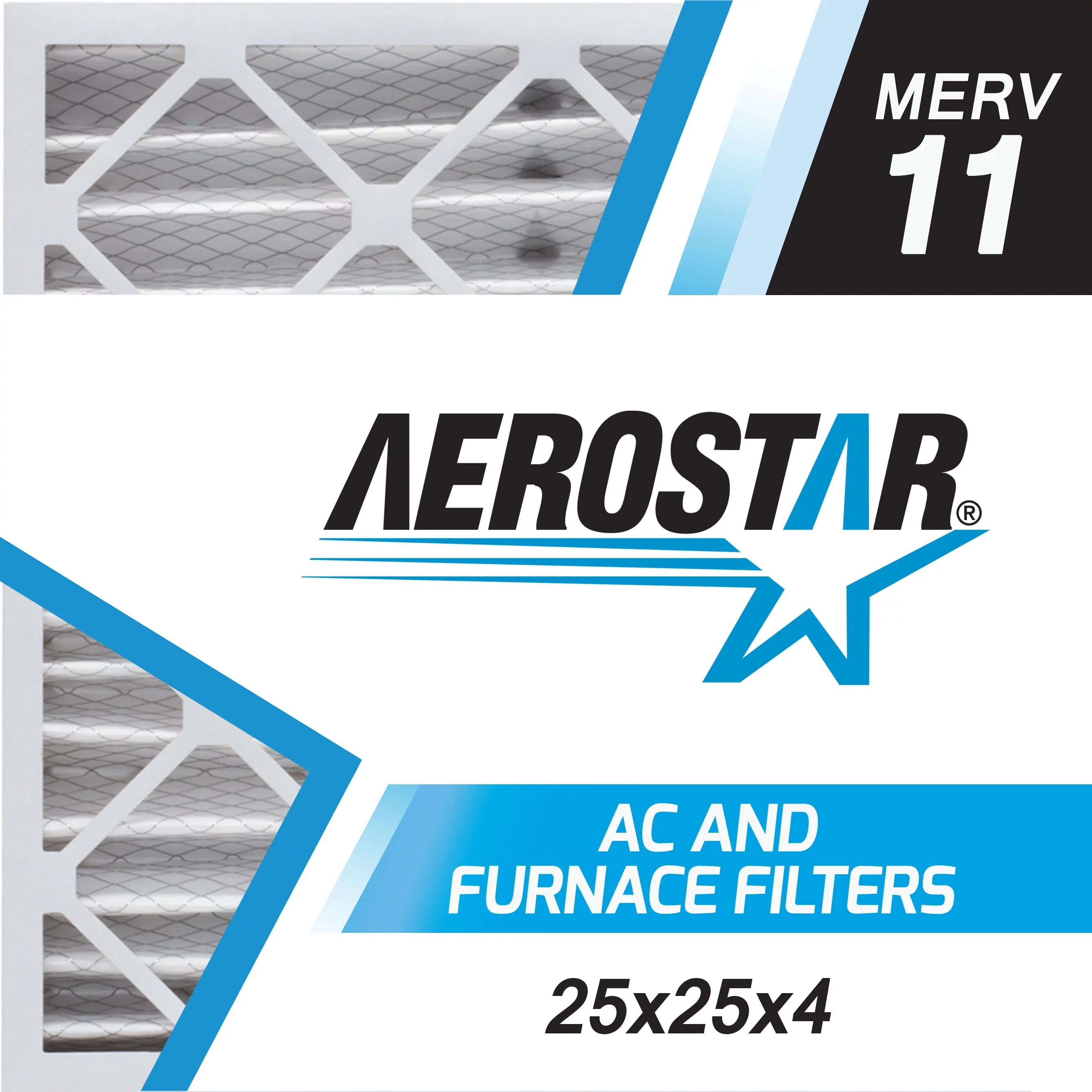 Aerostar 25x25x4 MERV 11; Pleated Air Filter; 25 x 25 x 4; Box of 6; Made in the USA
