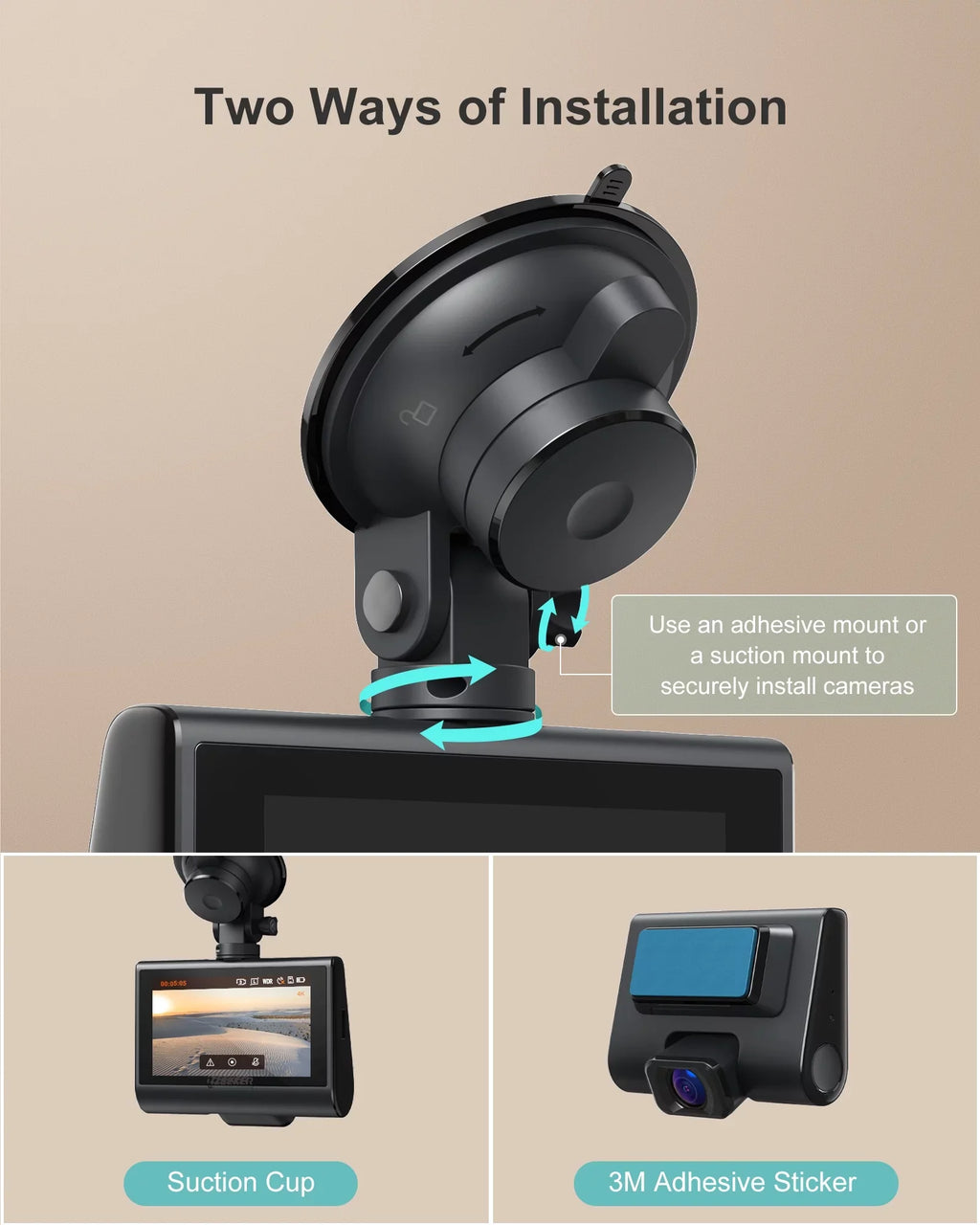 iZEEKER 4K Dash Cam Front and Rear Wi-Fi GPS; 4K+1080P Dual Dashcam; 3'' IPS Touchscreen; WDR; Night Vision; Parking Mode; G-Sensor; Black