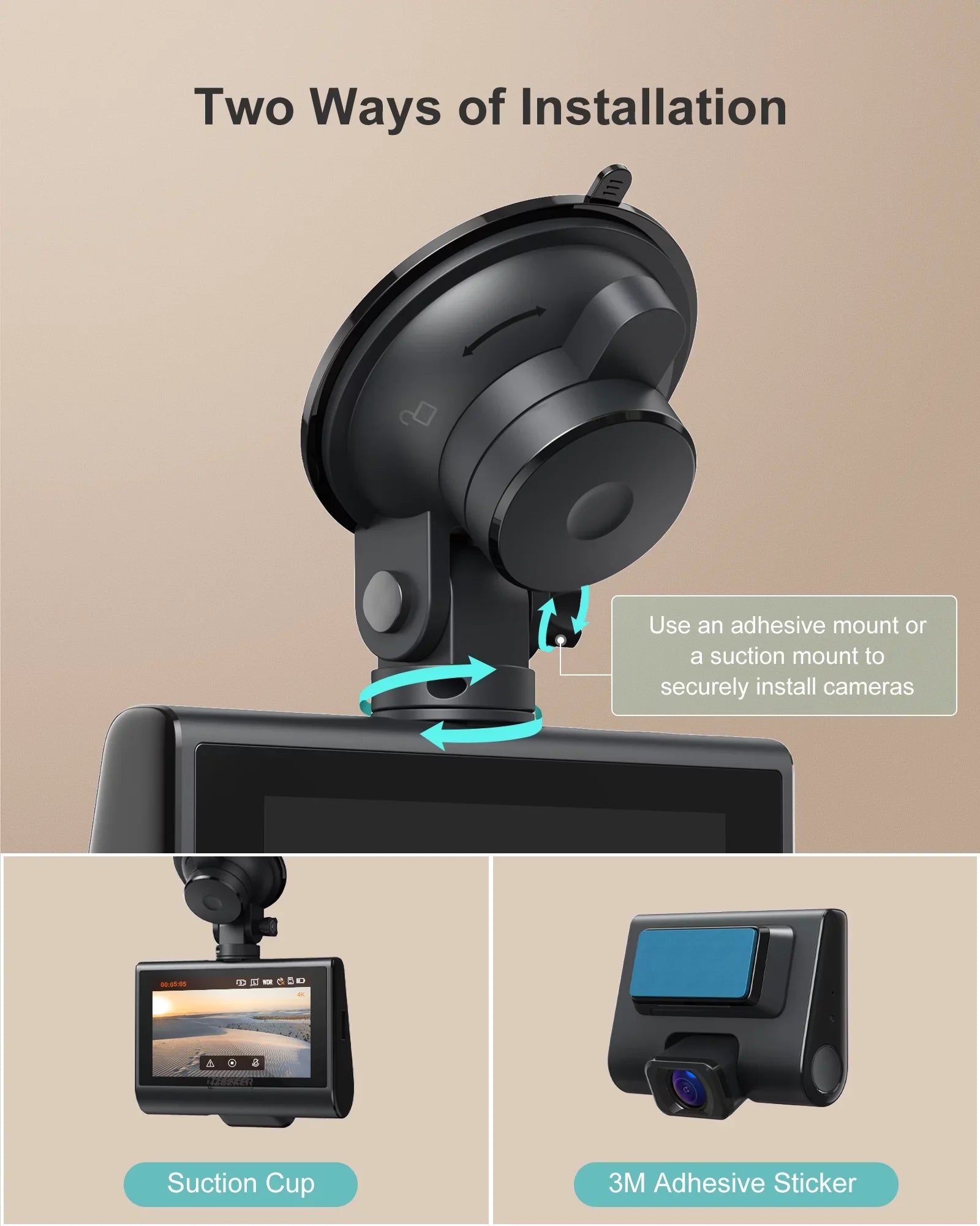 iZEEKER 4K Dash Cam Front and Rear Wi-Fi GPS; 4K+1080P Dual Dashcam; 3'' IPS Touchscreen; WDR; Night Vision; Parking Mode; G-Sensor; Black