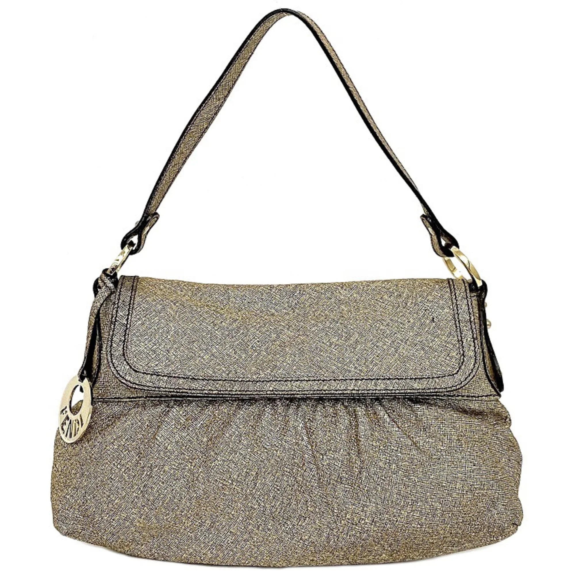 Pre-Owned Fendi Handbag Gold Lame 8BK042 Canvas Leather FENDI Semi-shoulder Bag Flap One Shoulder Ladies (Good)