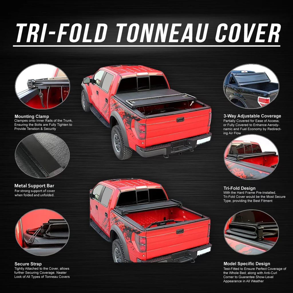 DNA Motoring TTC-TRISOFT-043 for 2015 to 2019 Chevy Colorado/GMC Canyon 5' Bed Fleetside Adjustable Tri -Fold Soft Top Trunk Tonneau Cover 16 17 18