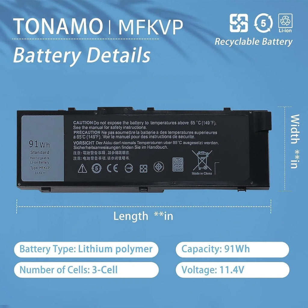91Wh MFKVP Laptop y for Dell Precision 15 7510 7520 Precision 17 7710 7720 1G9VM 451-BBSB 451-BBSF GR5D3
