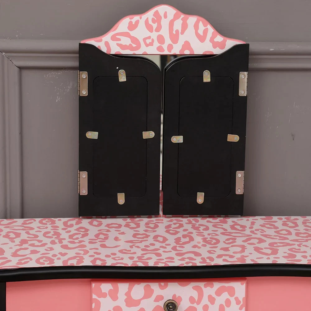 Topcobe Vanity Table Set with Mirror for Girls; 2 Drawers Makeup Table with Removable Desk Makeup Organizer; Pink Bedroom Dressing Table with Vanity Stool