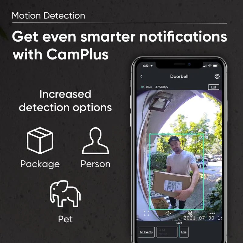 Wyze Video Doorbell Pro — Battery; Wireless Doorbell Camera w/ QHD Video; Adhesive Sticks to Walls; 1:1 Aspect Ratio; 2-Way Audio; Color Night Vision; Works w/ Alexa and Google Assistant