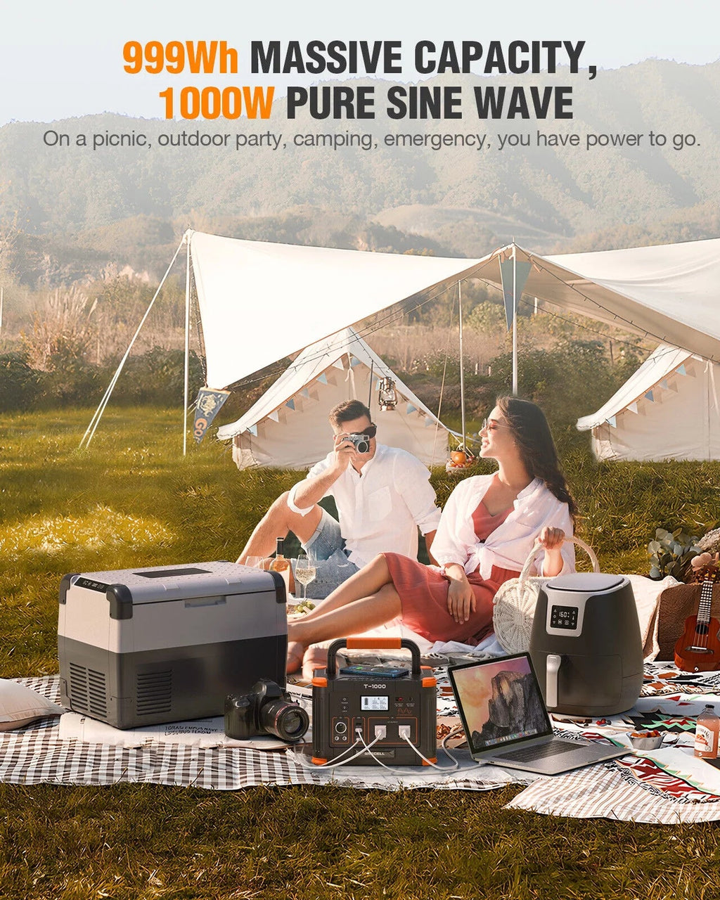 GRECELL 1000W Power Station + 200W Foldable Solar Panel Kits Set for RV Camping