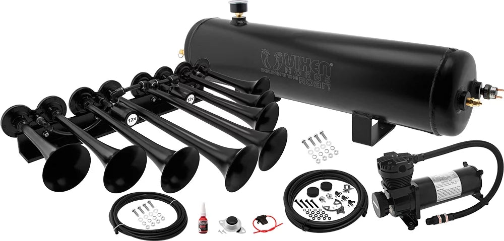 Vixen Horns OCTOPOD Train Horn Kit for Trucks/Car/Semi. Complete Onboard System- 200psi Air Compressor; 3 Gallon Aluminum Tank; 8 Trumpets.Super Loud dB.Fits Vehicles like Pickup/Jeep VXO4830AB/8124XB