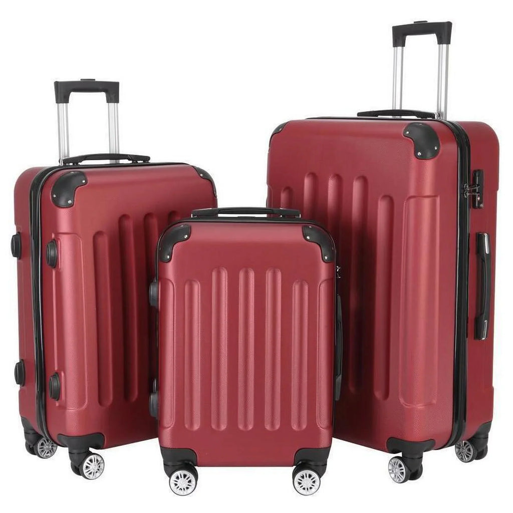 ABS Trolley Luggage Set with TSA Lock; Wine Red; 3-Piece