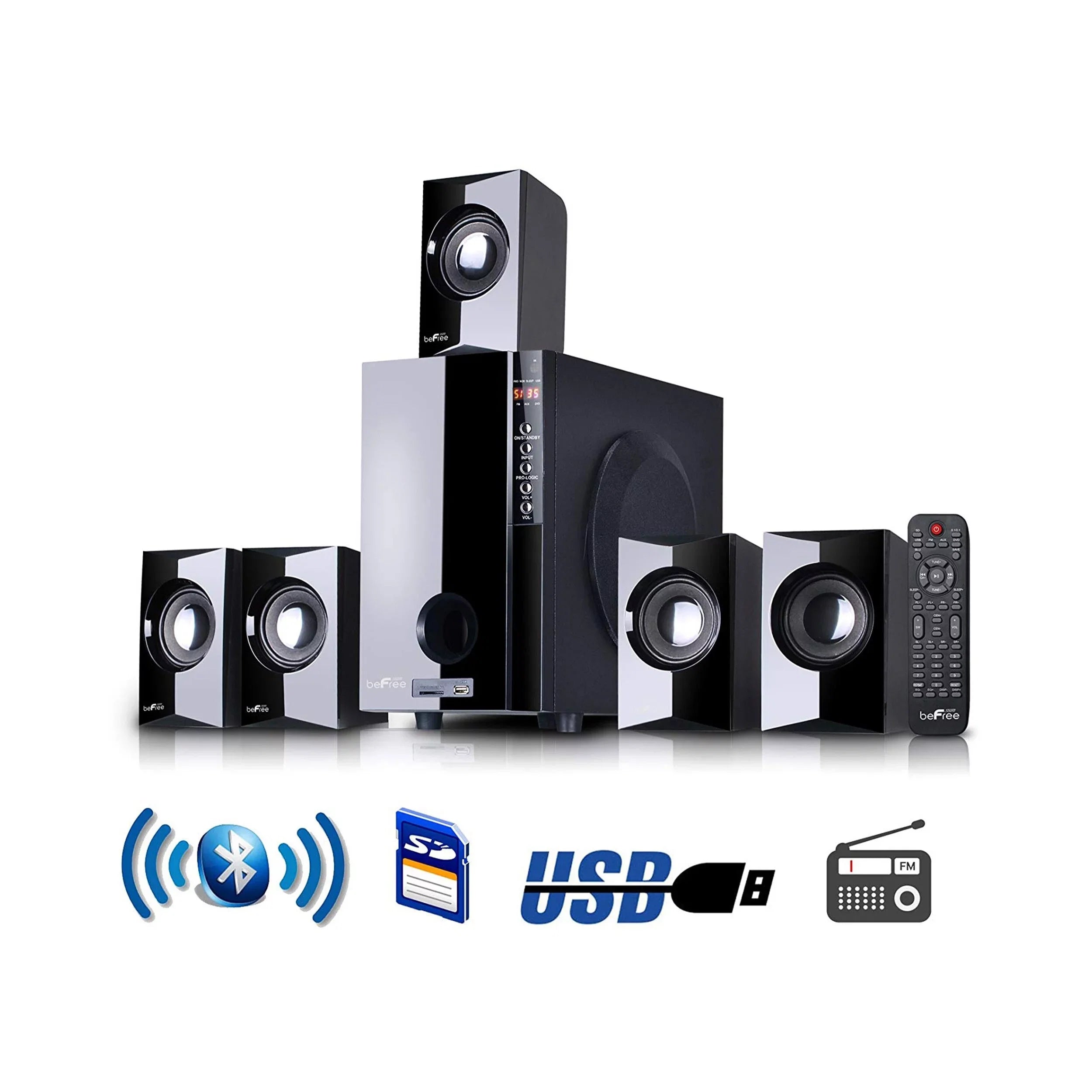 beFree Sound 5.1 CA Surround Sound Bluetooth Speaker System w/ Remote