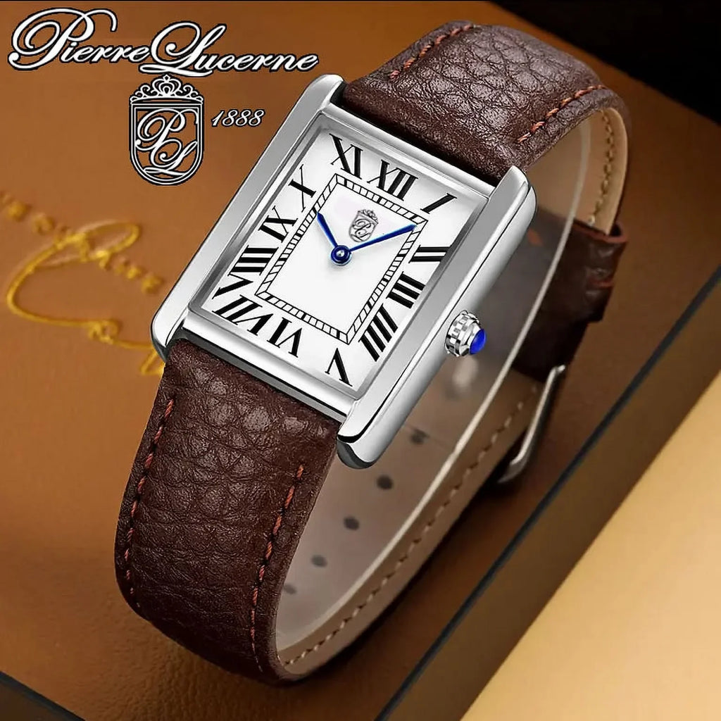 Vintage Swiss Style Classic Pierre Lucerne Louie Must Tank Classic Mens Dress Watch Brown Band