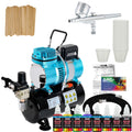 Master Airbrush Dual Exhaust Air Storage Tank Compressor Kit with Gravity Feed Airbrush; 6 Color Acrylic Paint Artist Set