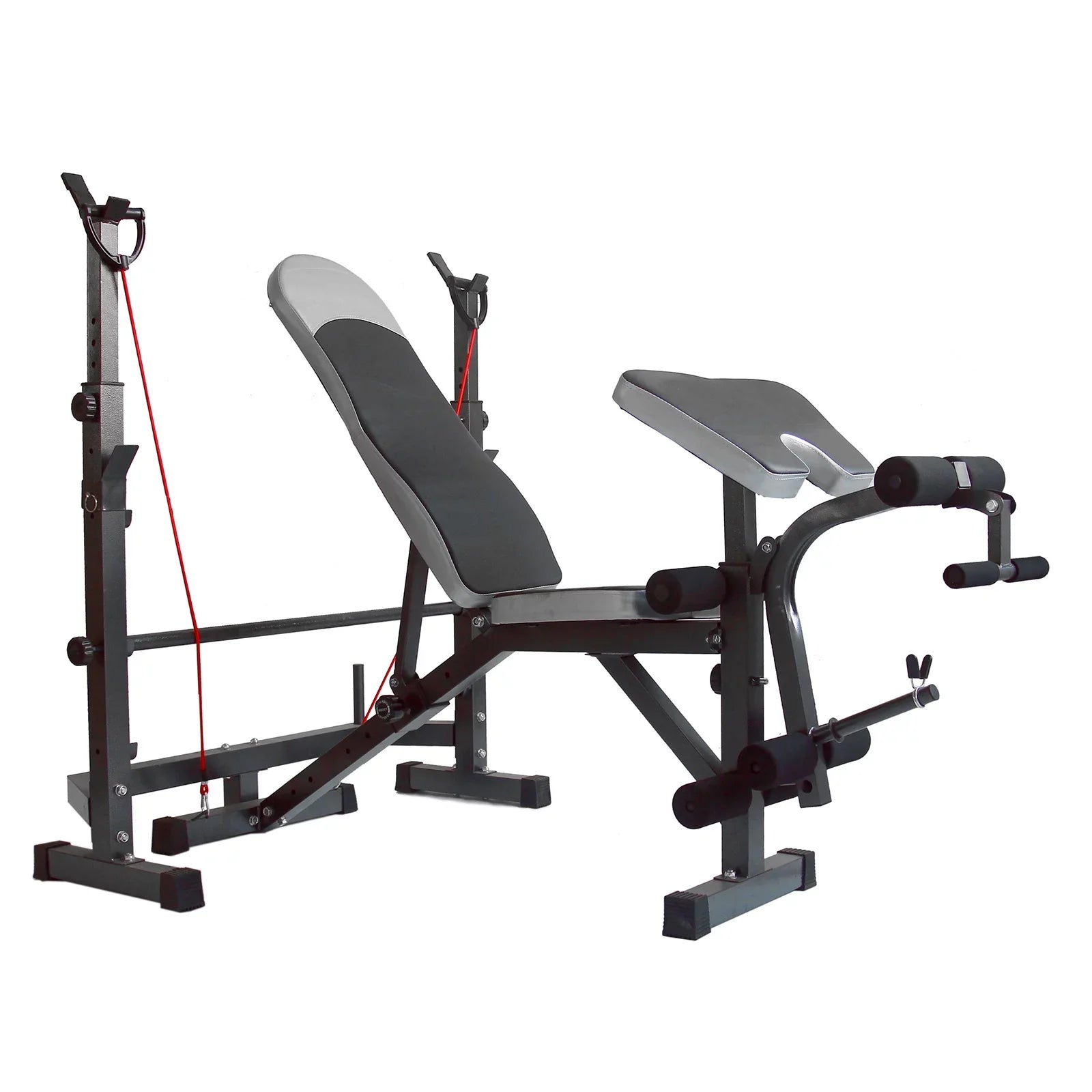 US Stock Body Champ Olympic Weight Bench; Workout Equipment for Home Workouts; Bench Press with Preacher Curl; Leg Developer and Crunch Handle for At Home Workouts