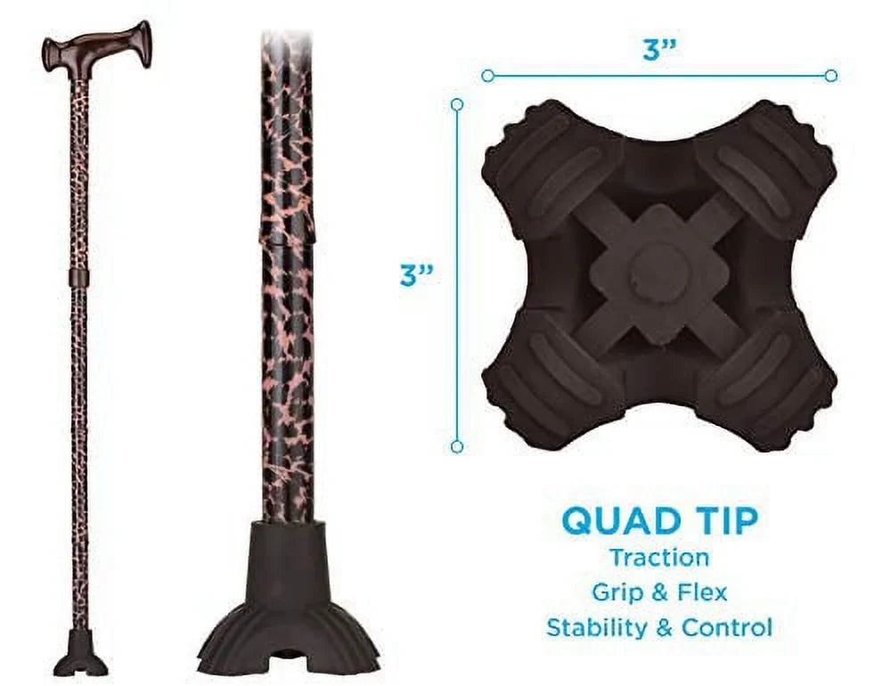 NOVA Folding Cane; Walking Cane with Quad Tip; Foldable & Adjustable Travel Cane; Leopard