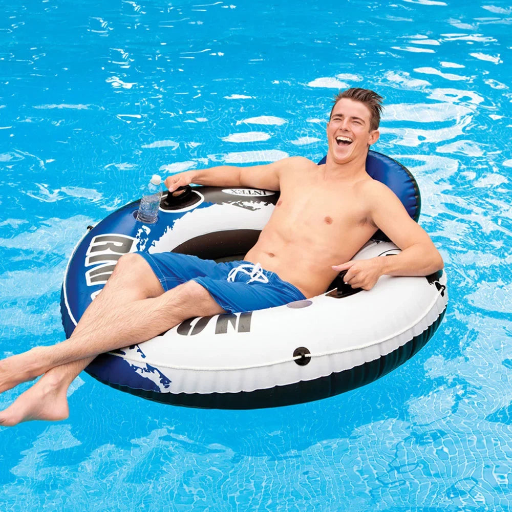 Intex River Run 1 Person Floating Tube (3 Pack) and 12 Volt Current-activated Air Pump