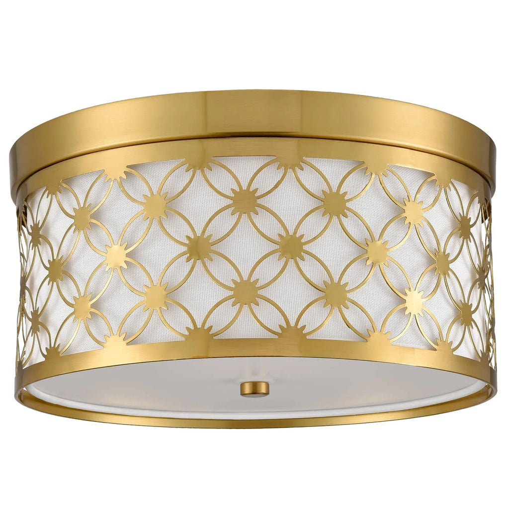 Modern Drum Brushed Gold Ceiling Light Fixtures with White Fabric Shade